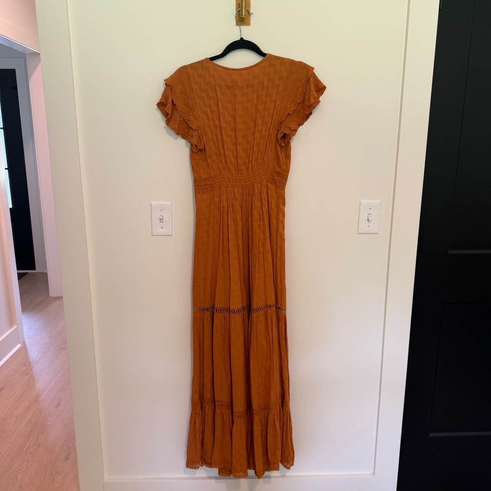 Maeve Anthropologie Rust Orange Floral Embroidered Maxi Dress Size 2 NWT Boho - Picture 3 of 5